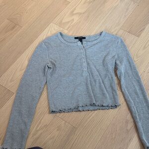 Forever 21 Gray Ribbed Long Sleeve Top